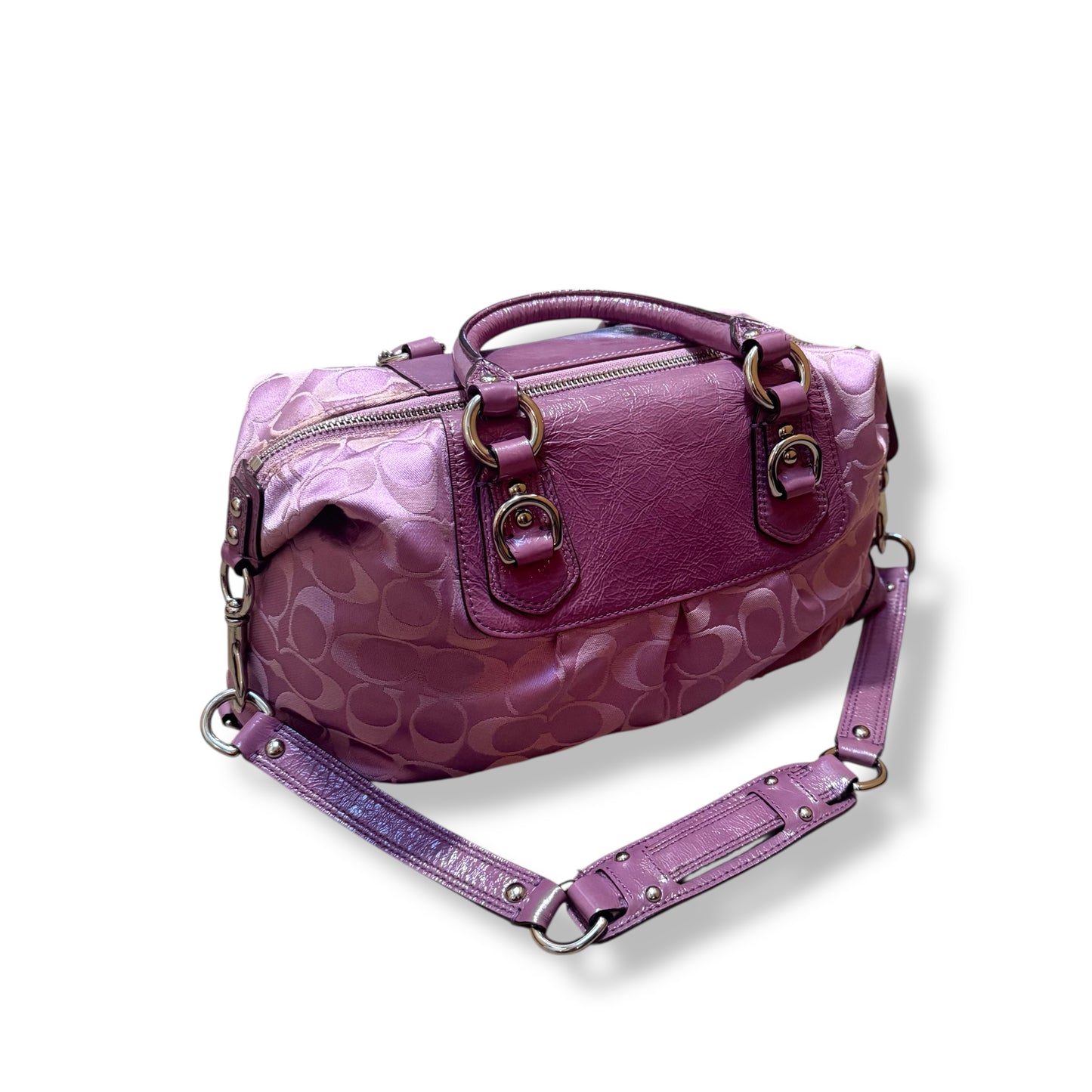 Coach Madison Sabrina Satchel in Signature Satin Fabric with Leather Trim