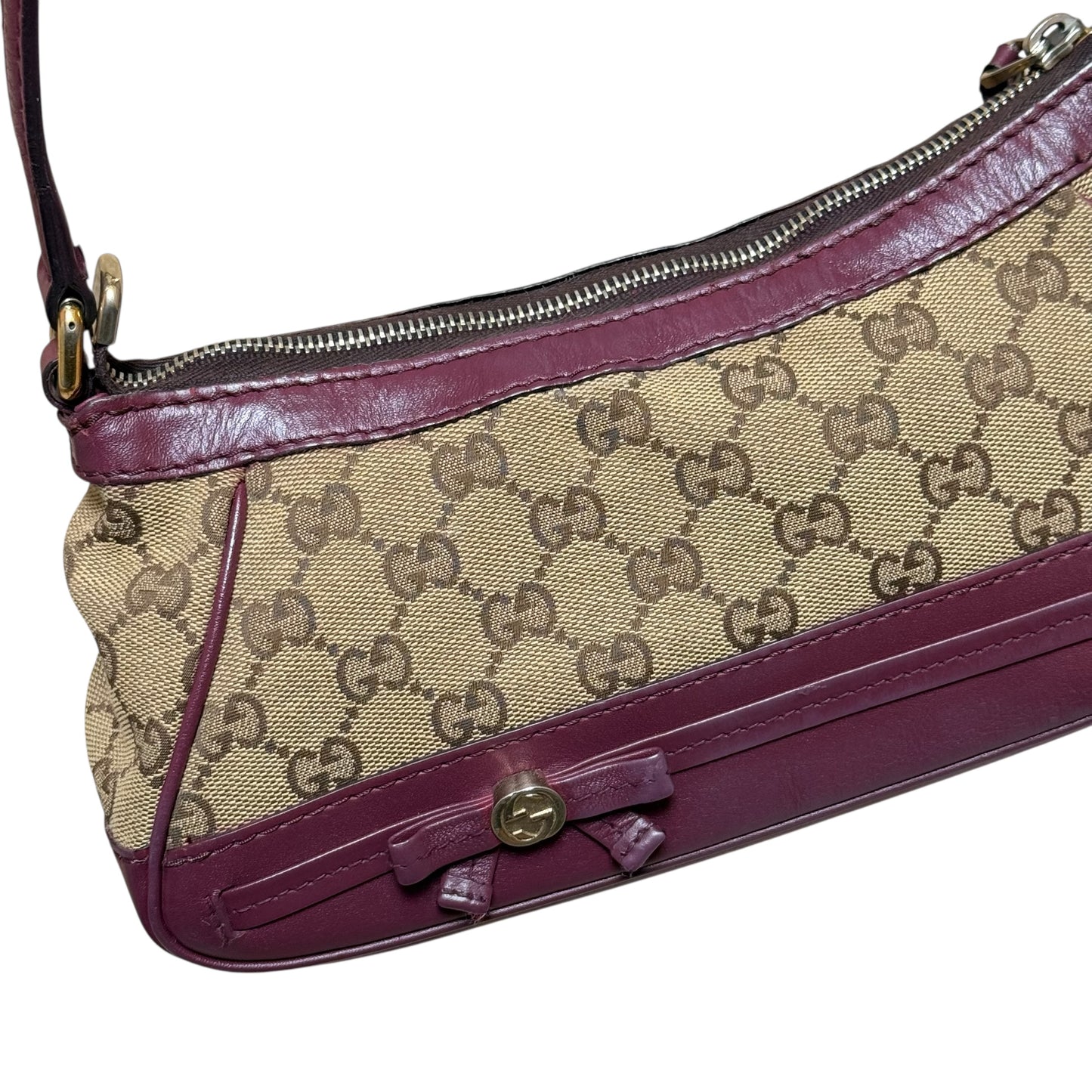 Gucci GG Canvas Mini Jackie Bow Accent Baguette Shoulder Bag