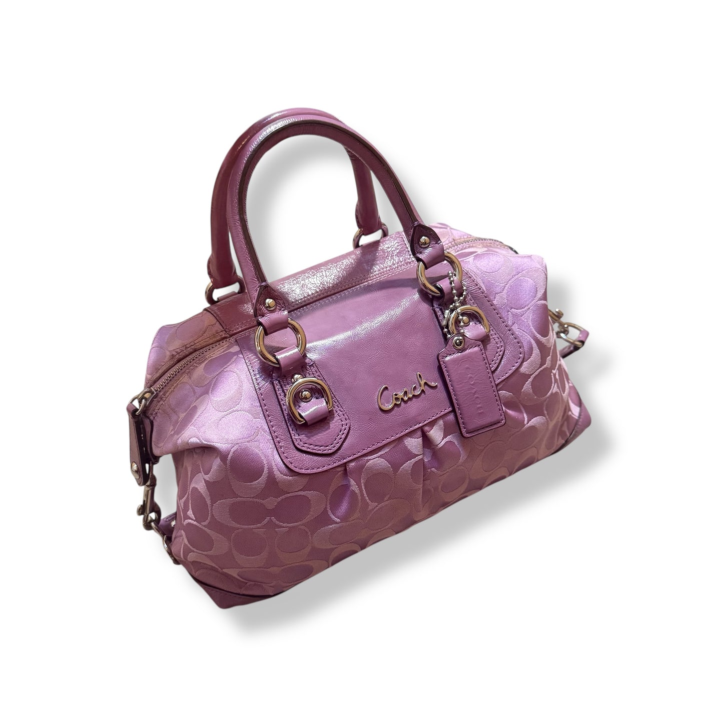 Coach Madison Sabrina Satchel in Signature Satin Fabric with Leather Trim