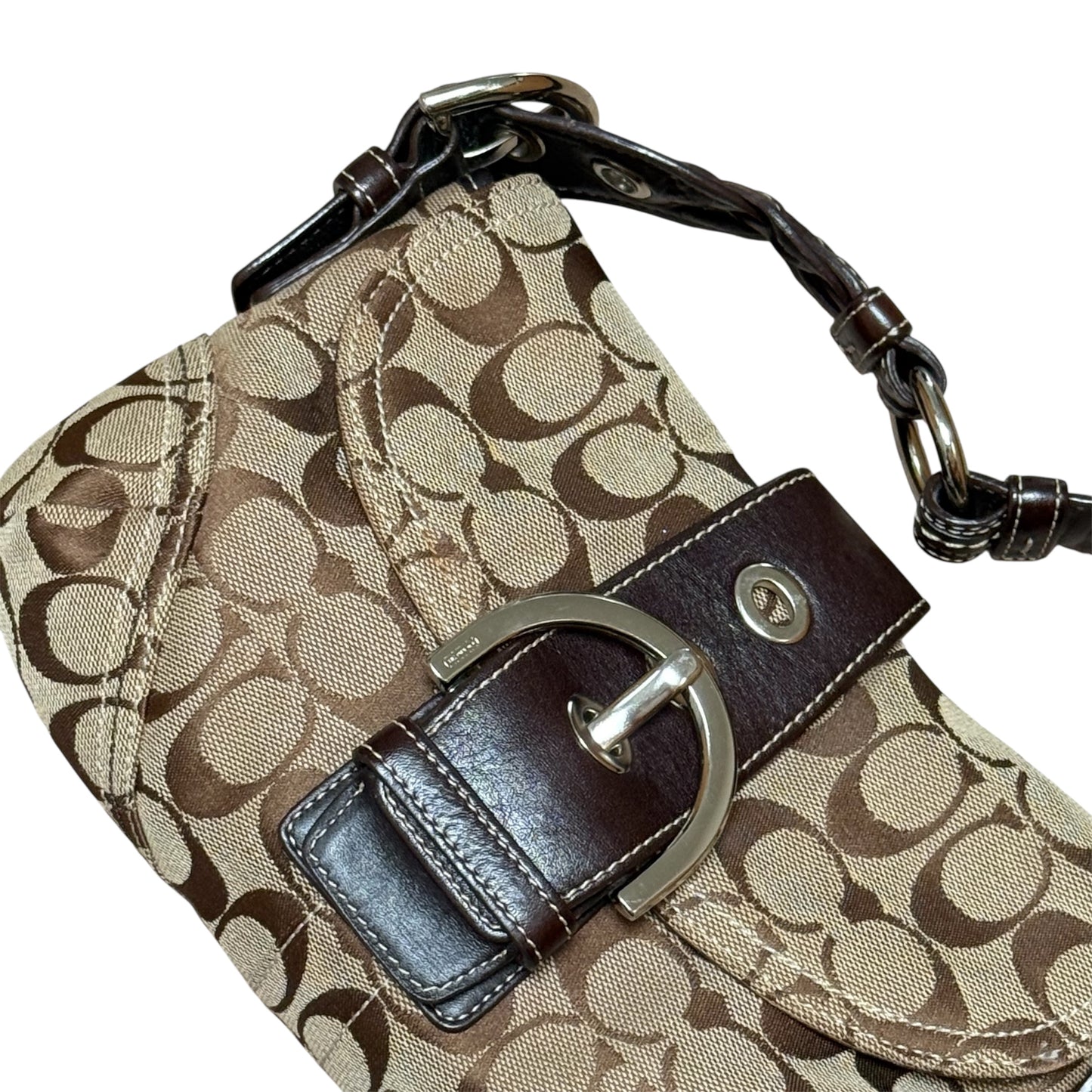 Coach Signature Canvas Buckle Shoulder Bag (RARE)