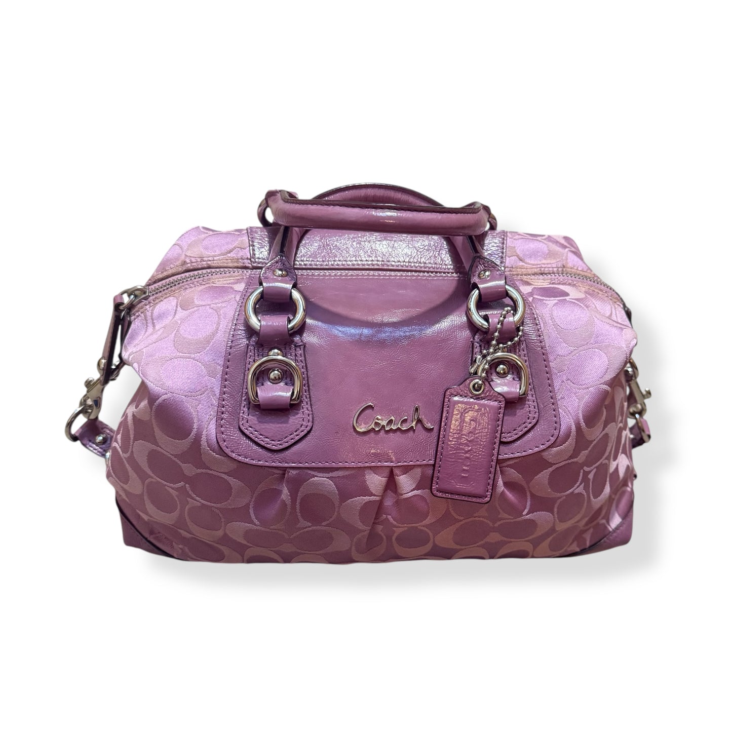 Coach Madison Sabrina Satchel in Signature Satin Fabric with Leather Trim