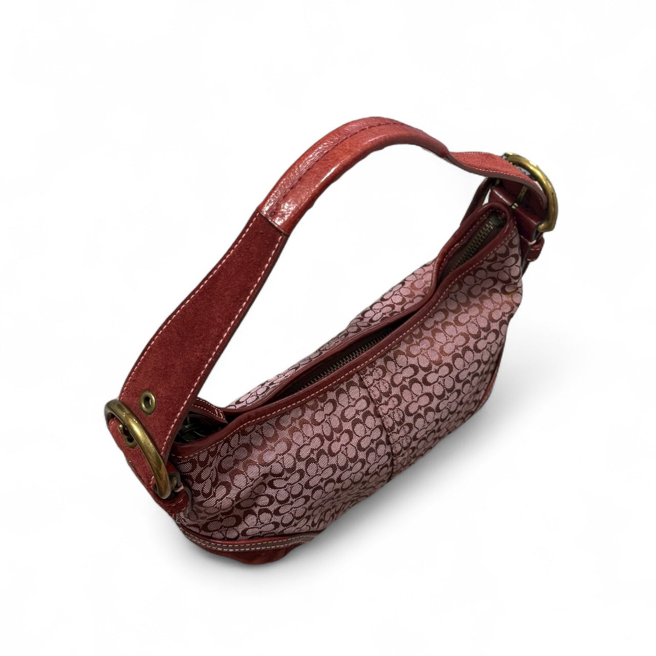 Coach Signature Burgundy Suede Trim Shoulder Bag