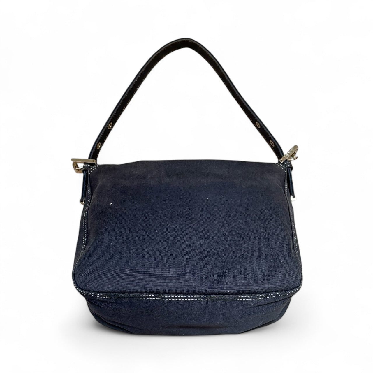 Fendi Baguette Shoulder Bag – Navy Canvas with Enamel Buckle