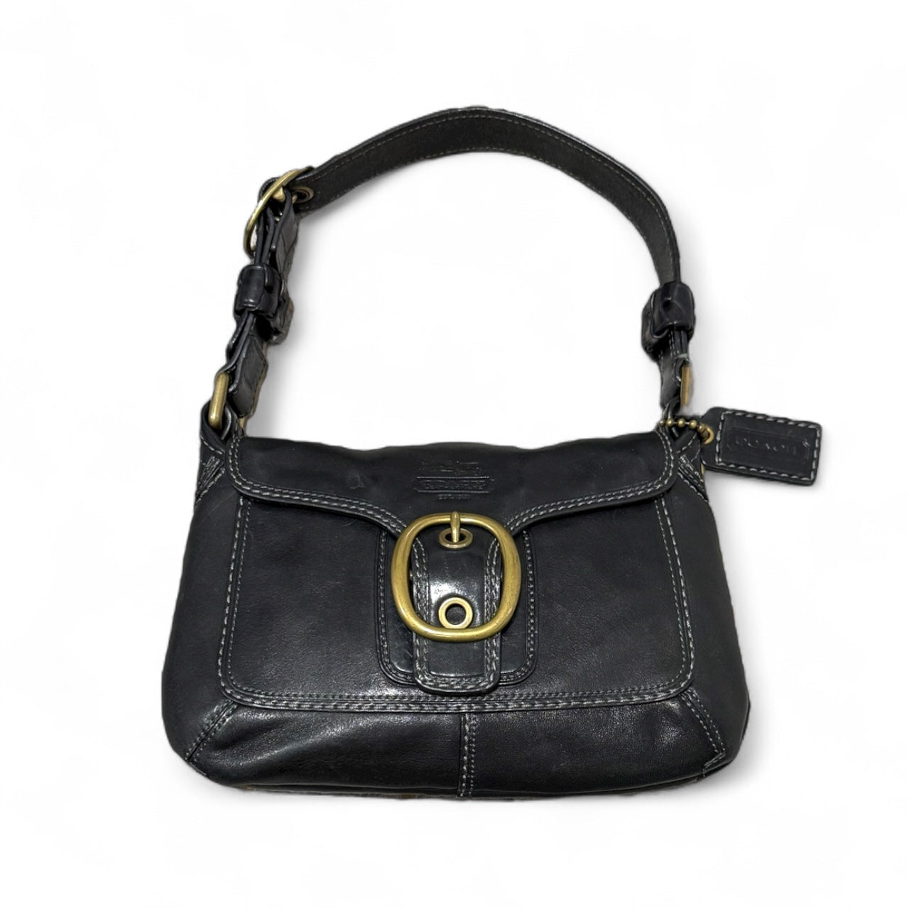 Coach Legacy Black Leather Buckle Shoulder Bag