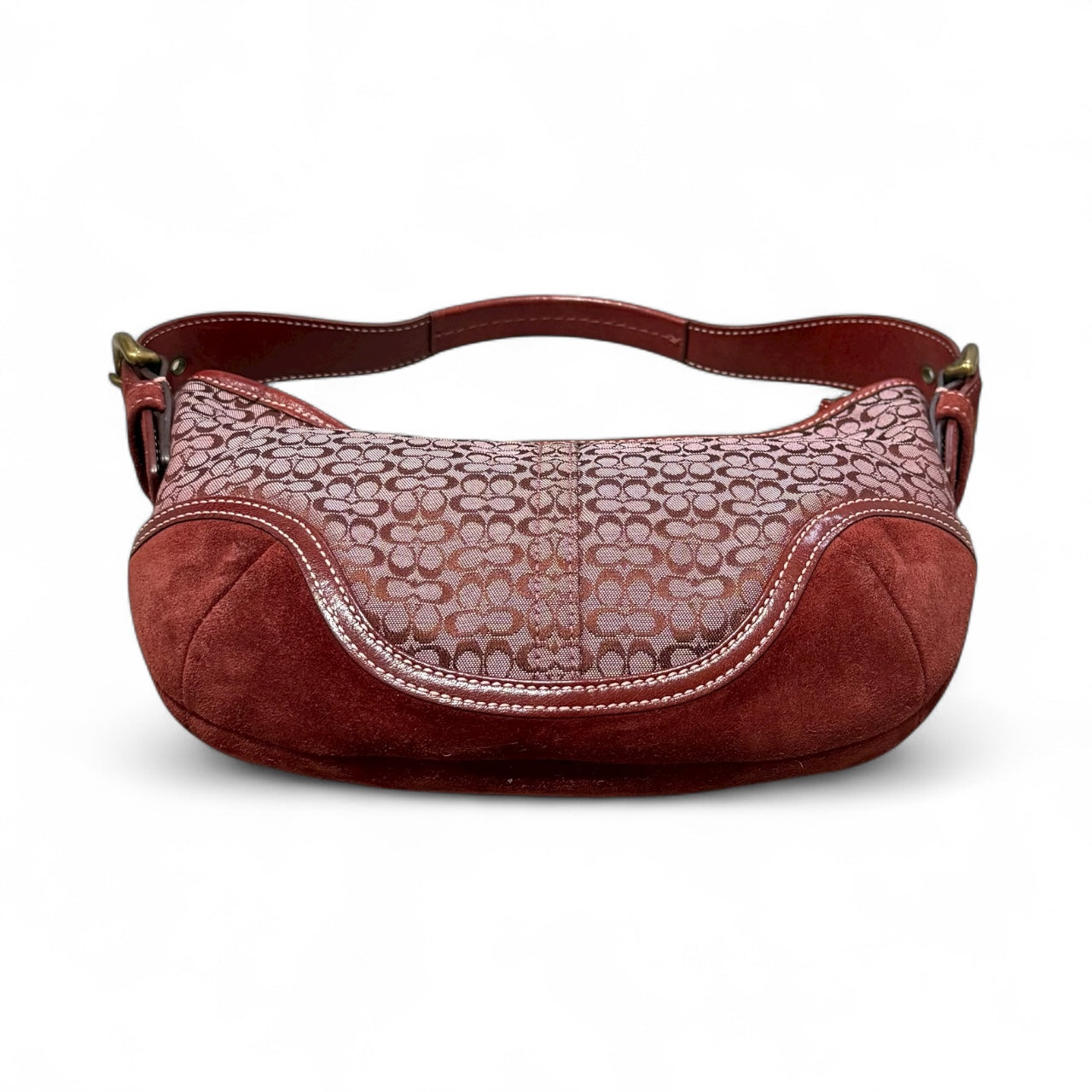 Coach Signature Burgundy Suede Trim Shoulder Bag