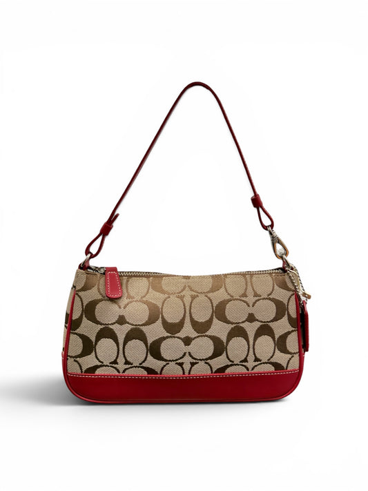 Coach Signature Jacquard Mini Shoulder Bag – Khaki & Red