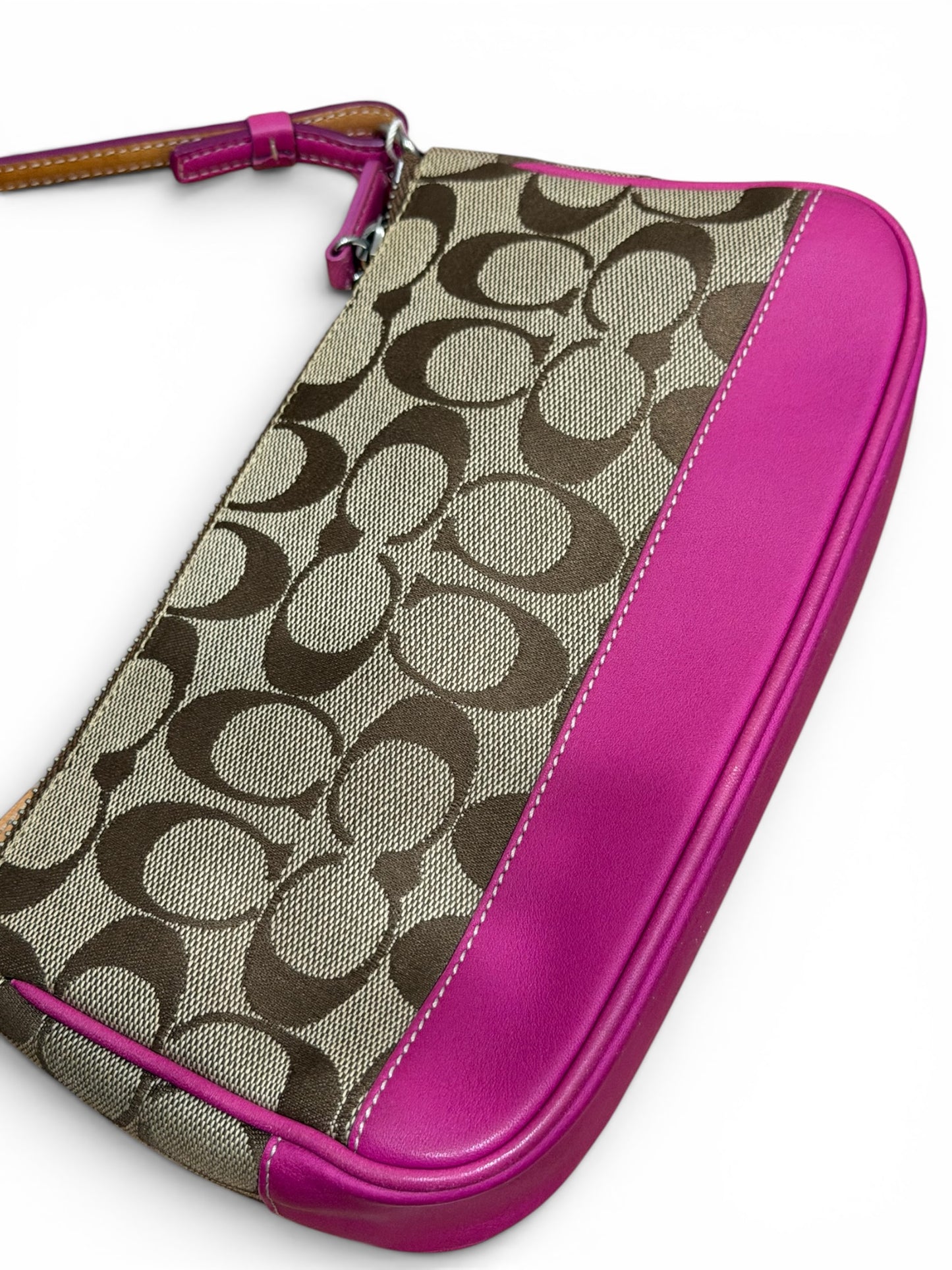 Rare Coach Signature Jacquard Mini Shoulder Bag – Khaki & hot pink