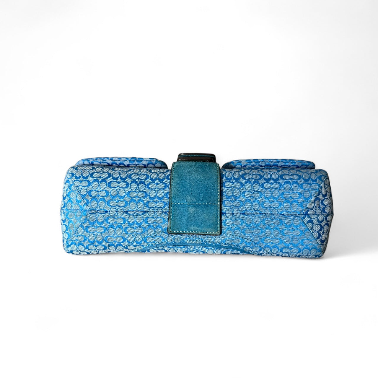 Coach Blue Signature Suede Buckle Shoulder Bag