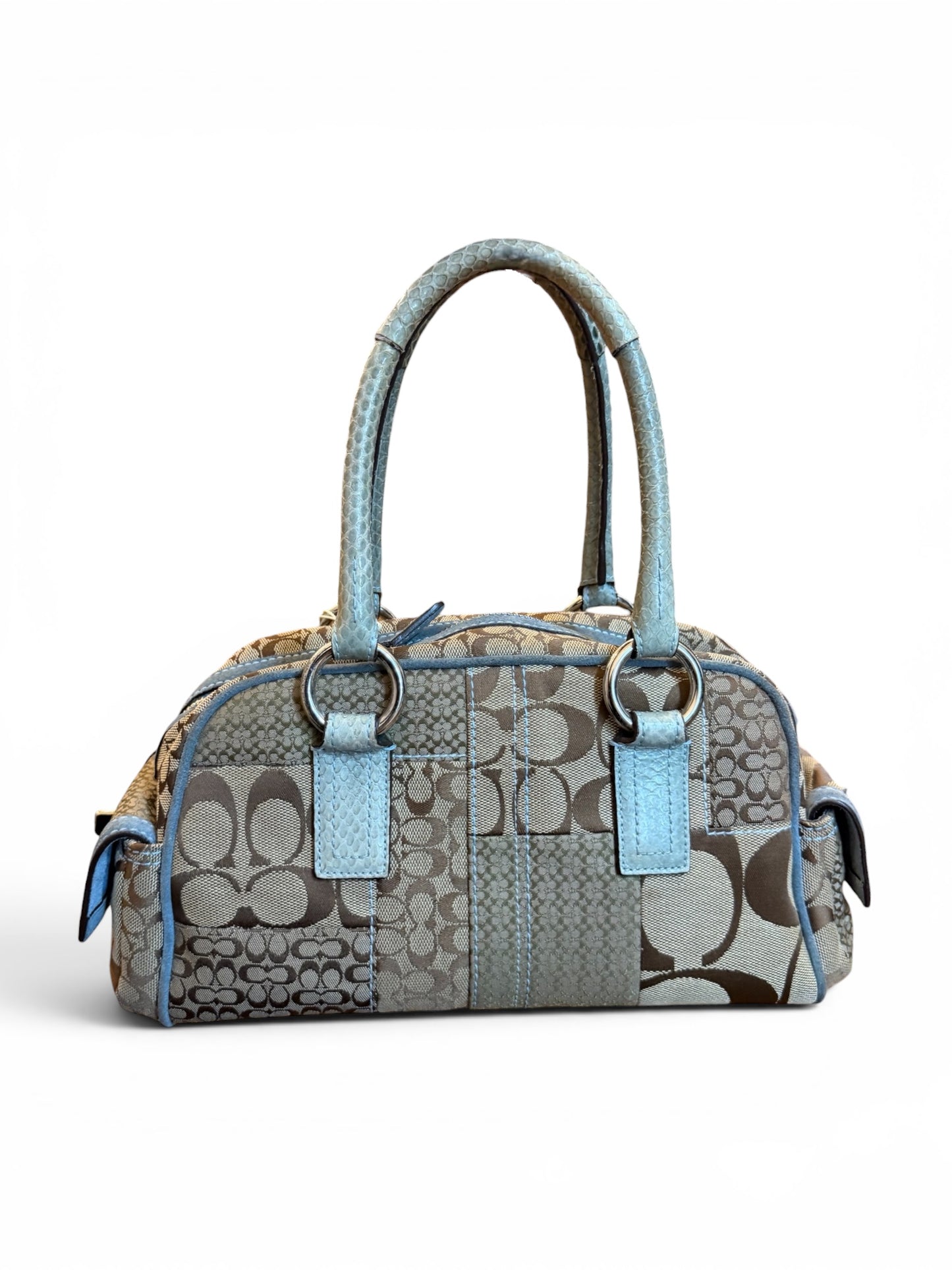 Rare Vintage Coach Patchwork Signature Satchel Bag in Blue