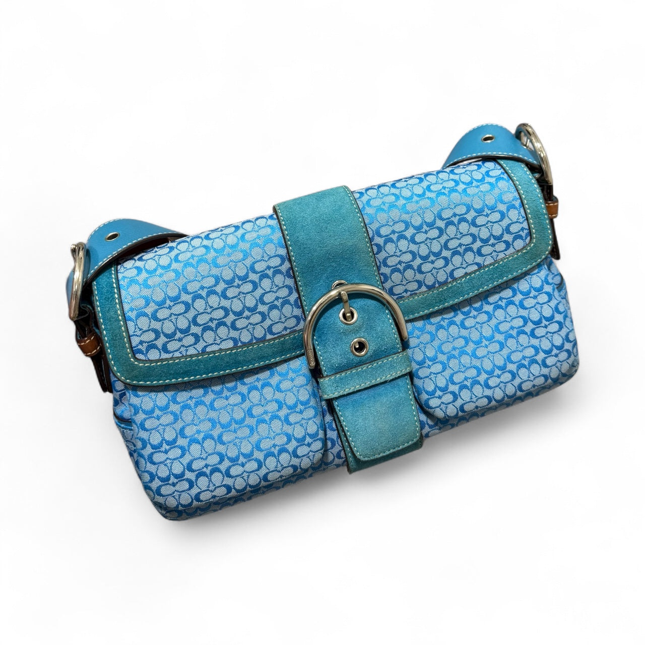 Coach Blue Signature Suede Buckle Shoulder Bag