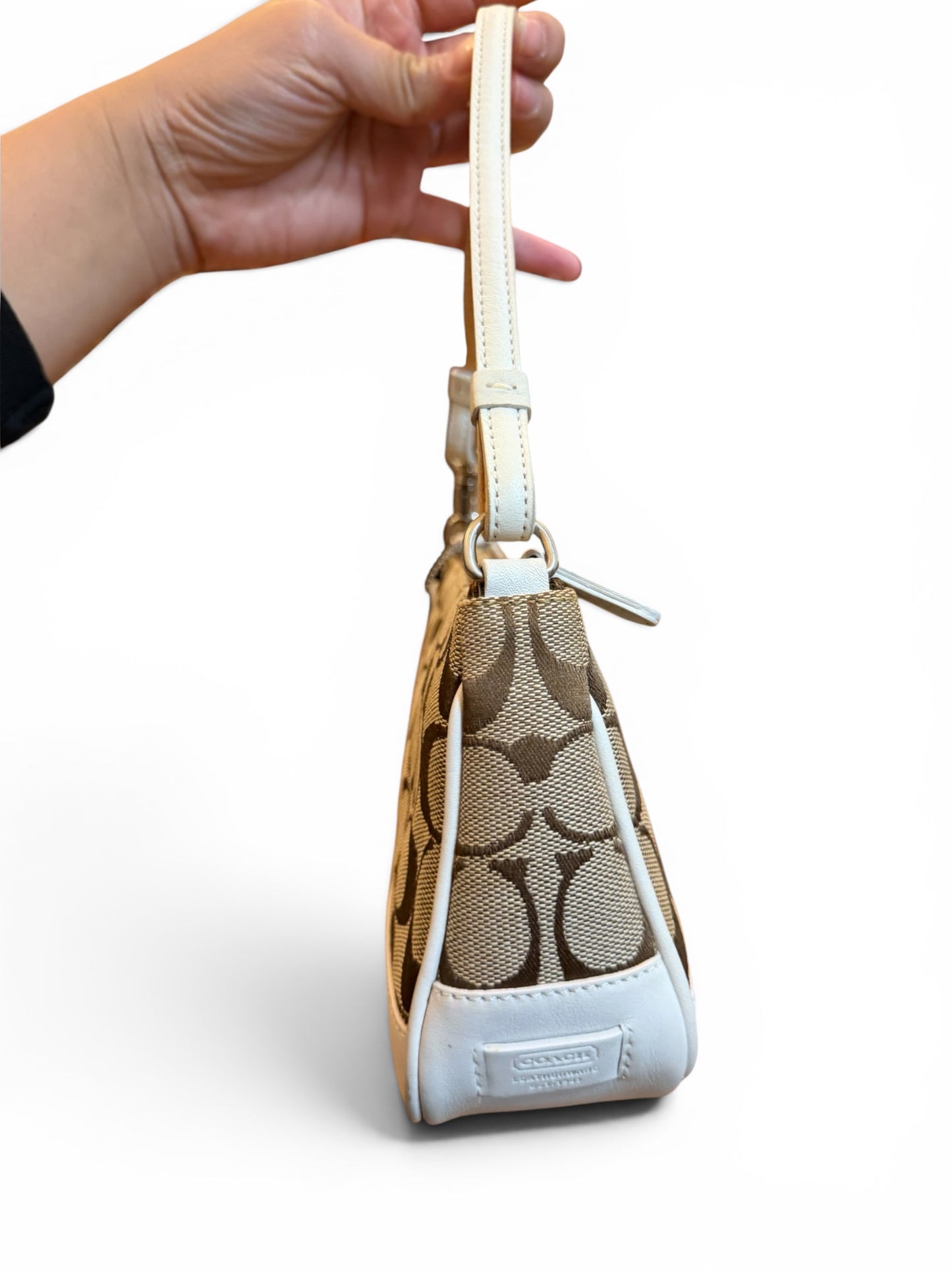 Coach Signature Jacquard Mini Shoulder Bag – Khaki & White