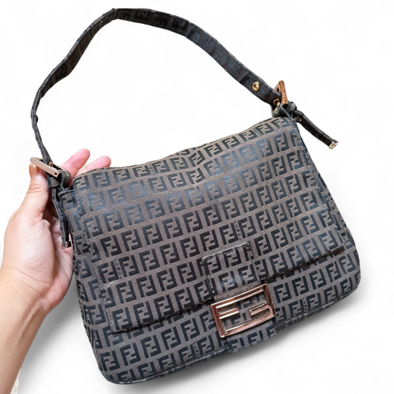 Fendi Baguette Zucca Canvas Shoulder Bag