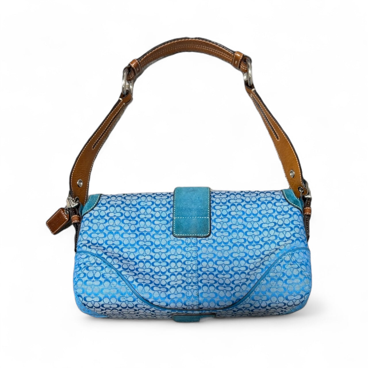 Coach Blue Signature Suede Buckle Shoulder Bag
