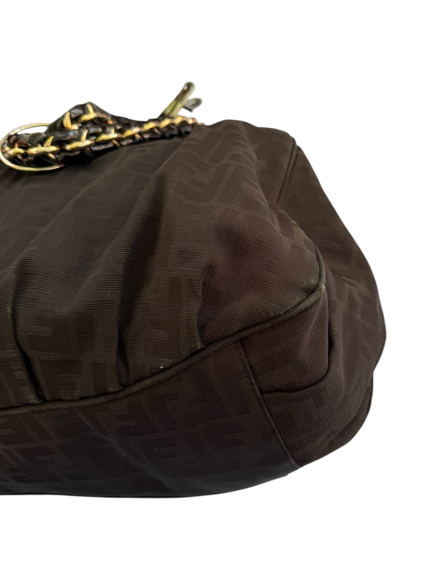 FENDI vintage 
Black Zucca Print Canvas Large Mia Shoulder Bag