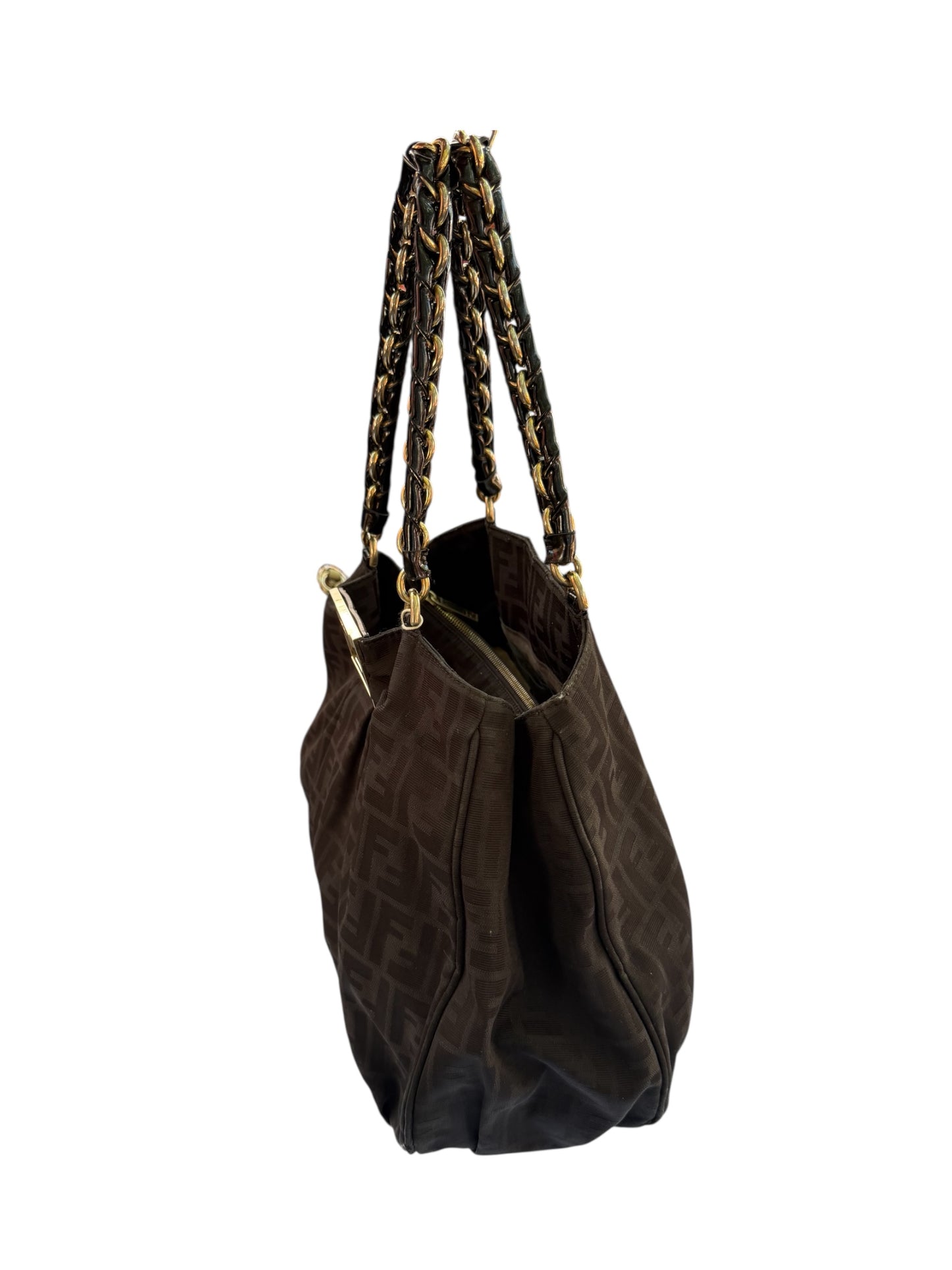 FENDI vintage 
Black Zucca Print Canvas Large Mia Shoulder Bag