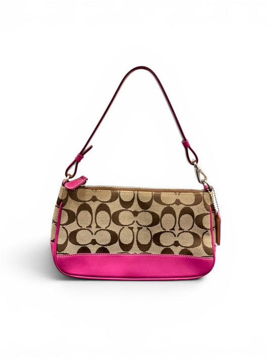 Rare Coach Signature Jacquard Mini Shoulder Bag – Khaki & hot pink