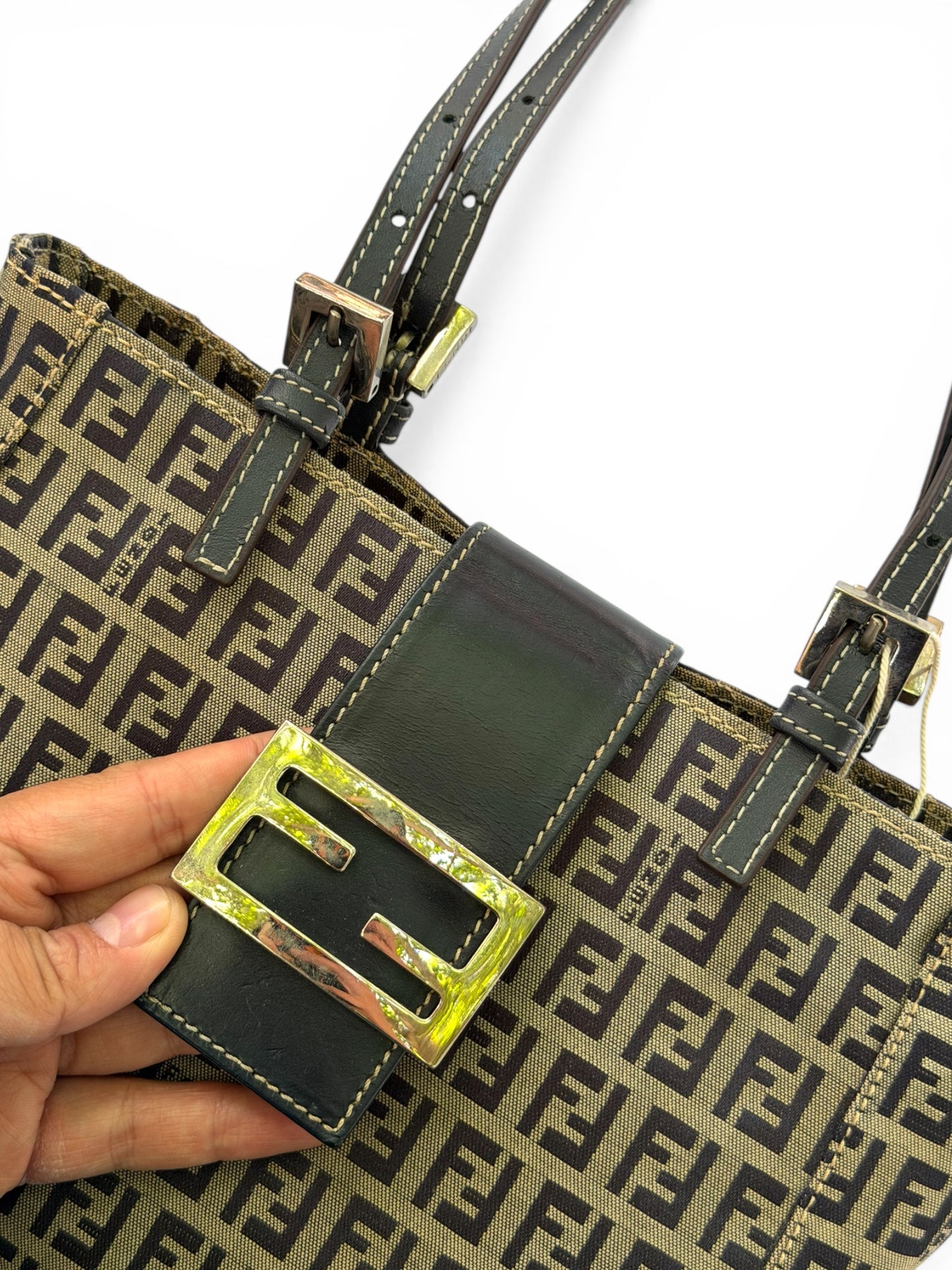 Fendi Vintage Zucca Canvas Buckle Shoulder Bag