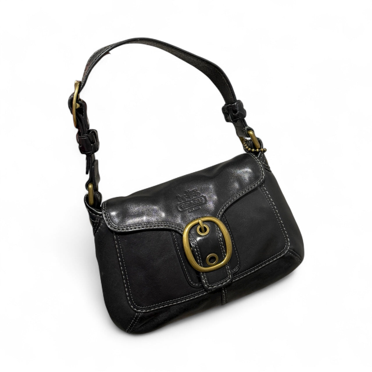 Coach Legacy Black Leather Buckle Shoulder Bag