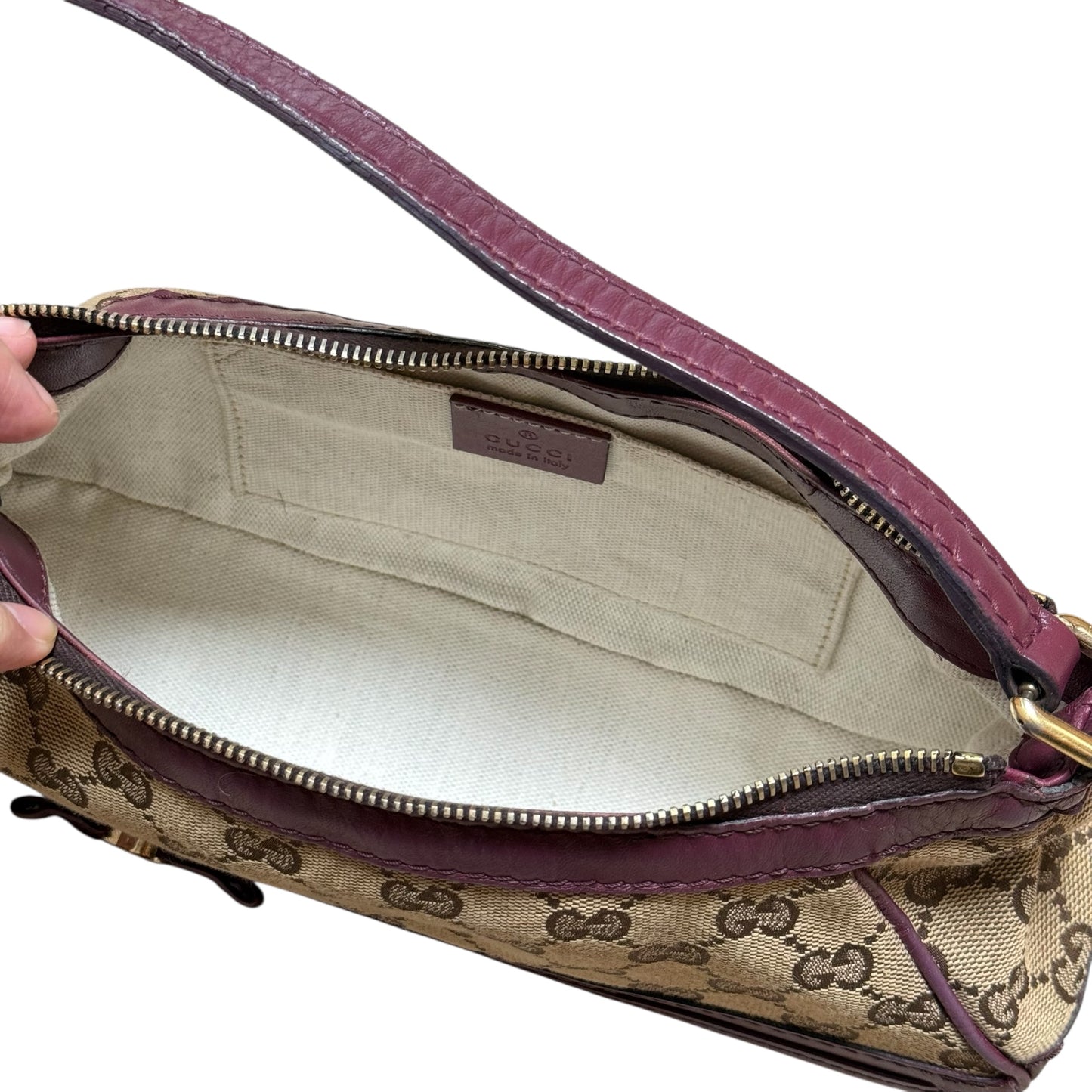 Gucci GG Canvas Mini Jackie Bow Accent Baguette Shoulder Bag