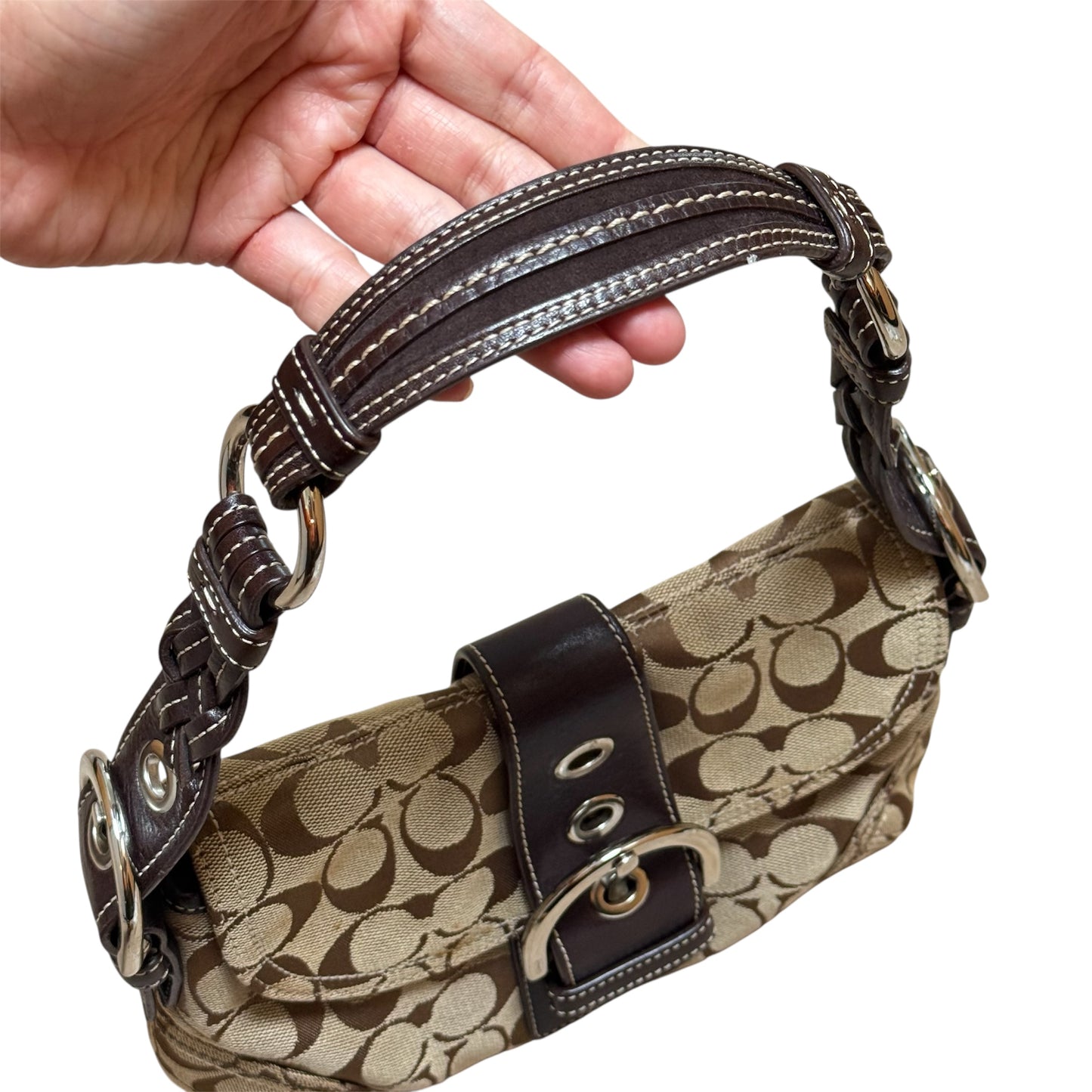Coach Signature Canvas Buckle Shoulder Bag (RARE)