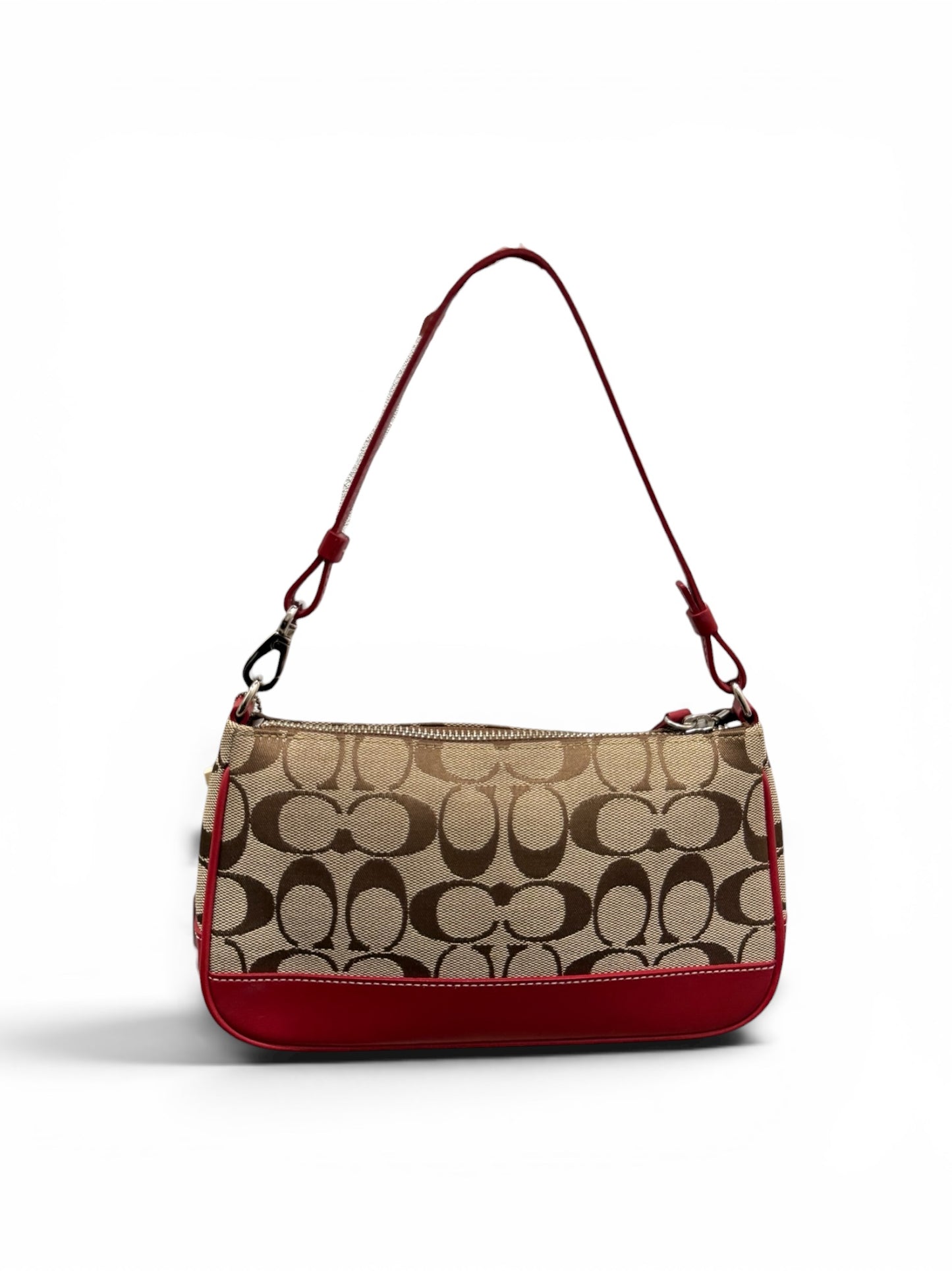 Coach Signature Jacquard Mini Shoulder Bag – Khaki & Red
