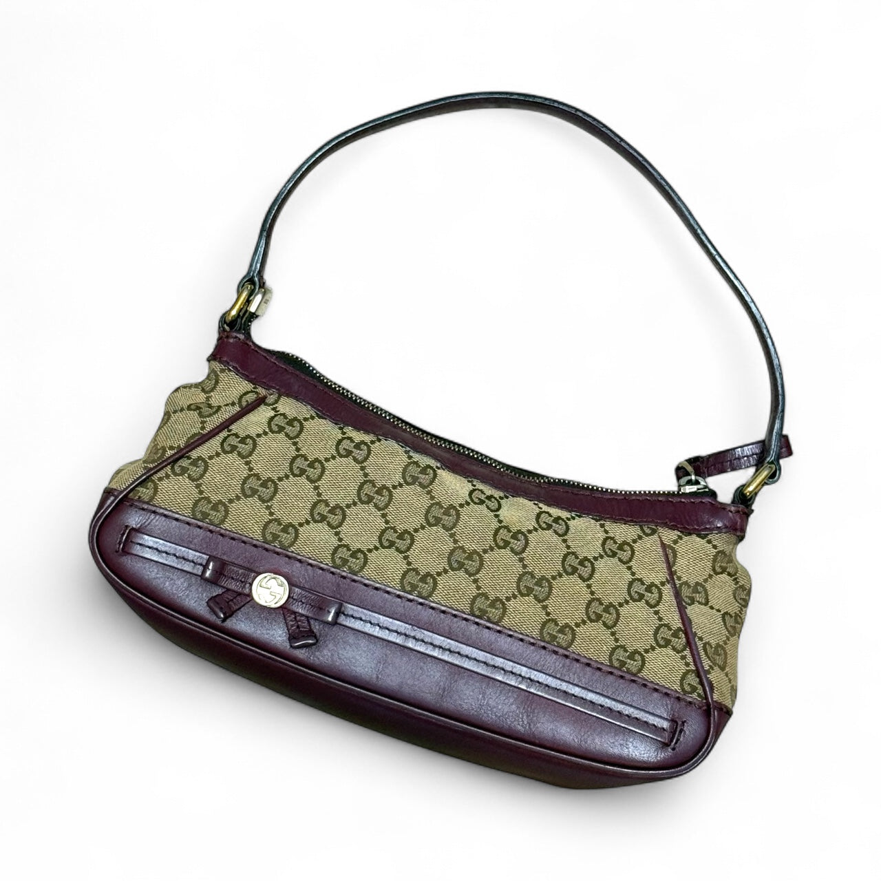 Gucci GG Canvas Mini Jackie Bow Accent Baguette Shoulder Bag