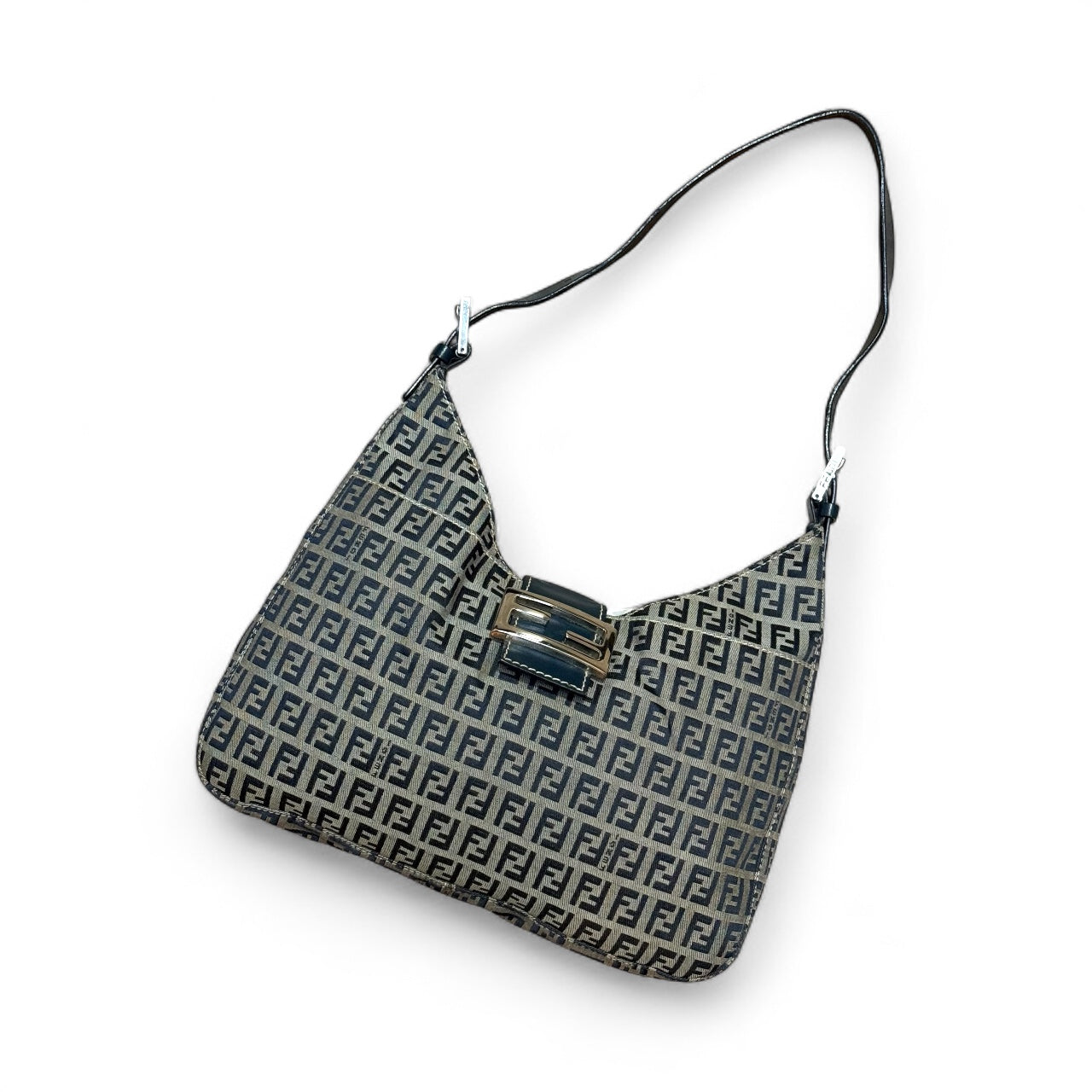 Fendi Zucchino Baguette Bag – Navy Canvas with Blue Leather Trim