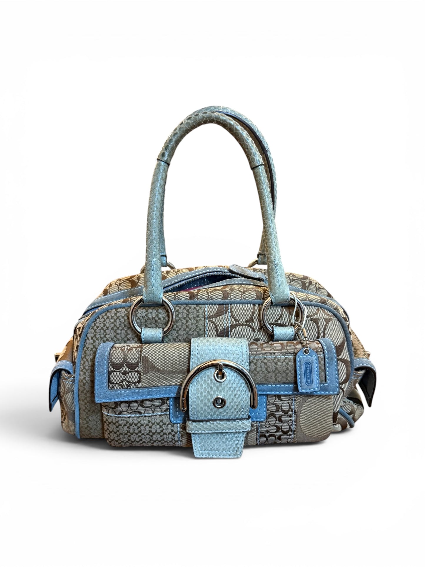 Rare Vintage Coach Patchwork Signature Satchel Bag in Blue
