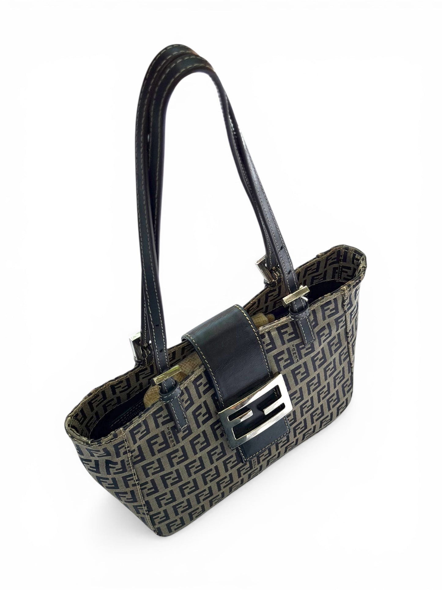 Fendi Vintage Zucca Canvas Buckle Shoulder Bag