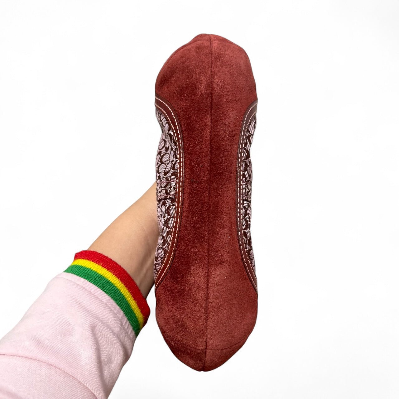 Coach Signature Burgundy Suede Trim Shoulder Bag