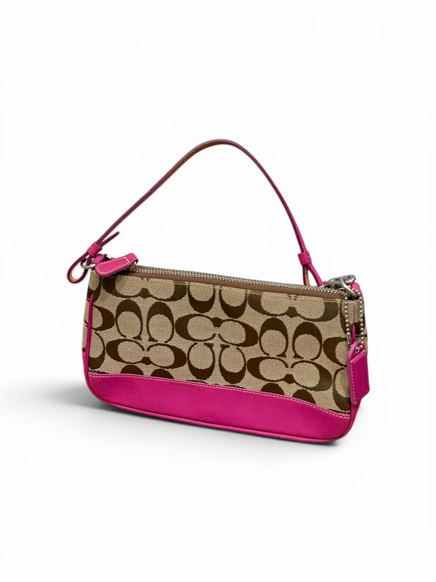 Rare Coach Signature Jacquard Mini Shoulder Bag – Khaki & hot pink