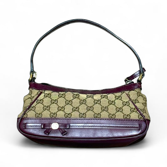 Gucci GG Canvas Mini Jackie Bow Accent Baguette Shoulder Bag
