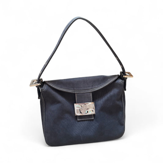 Fendi Baguette Shoulder Bag – Navy Canvas with Enamel Buckle