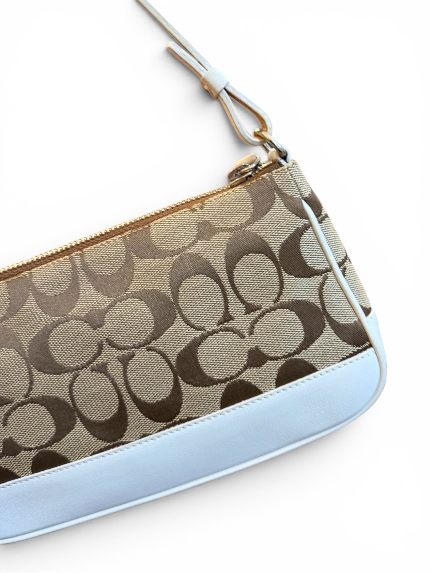Coach Signature Jacquard Mini Shoulder Bag – Khaki & White