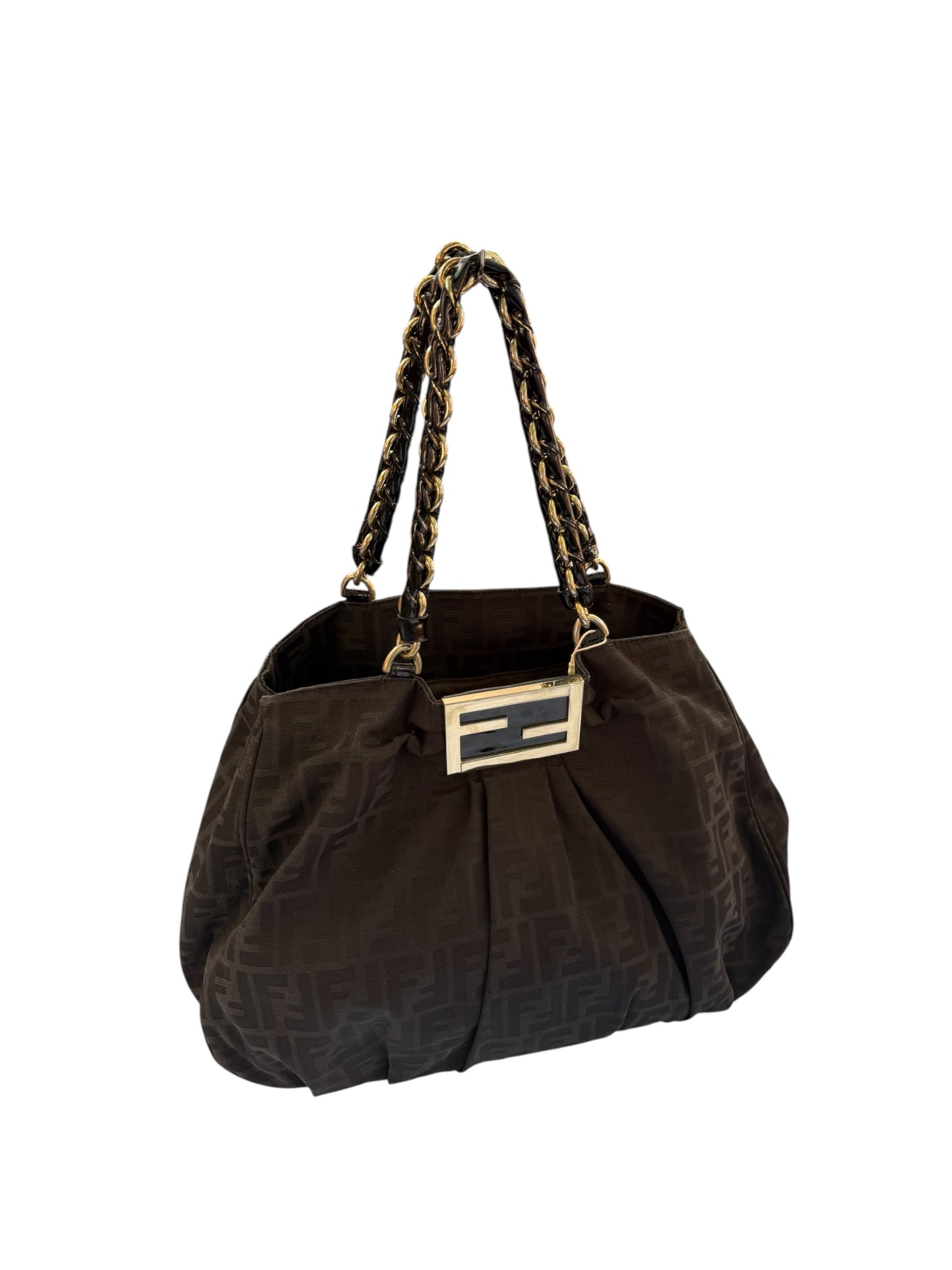 FENDI vintage 
Black Zucca Print Canvas Large Mia Shoulder Bag