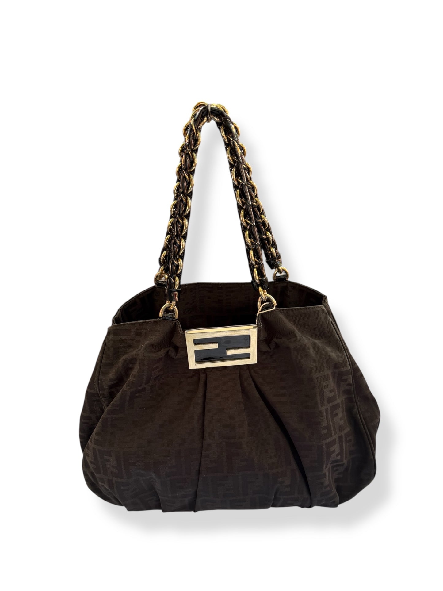 FENDI vintage 
Black Zucca Print Canvas Large Mia Shoulder Bag