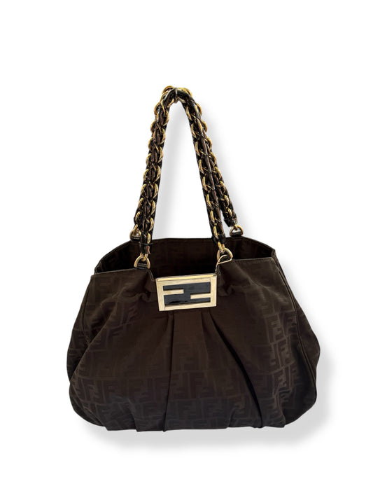 FENDI vintage 
Black Zucca Print Canvas Large Mia Shoulder Bag