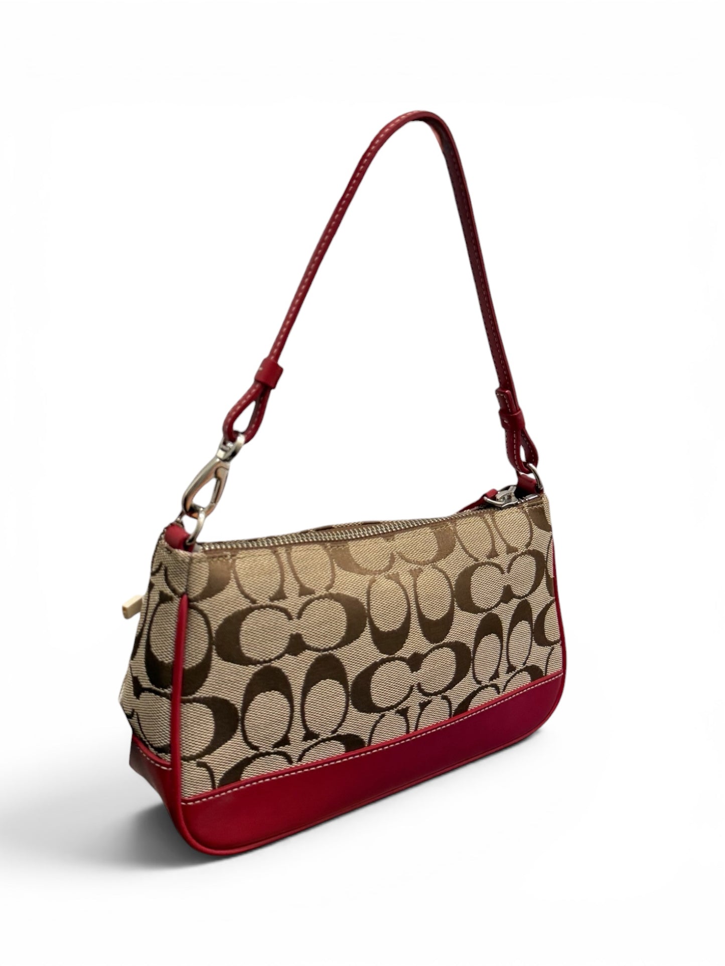 Coach Signature Jacquard Mini Shoulder Bag – Khaki & Red