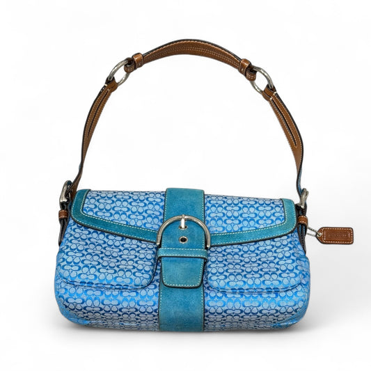 Coach Blue Signature Suede Buckle Shoulder Bag
