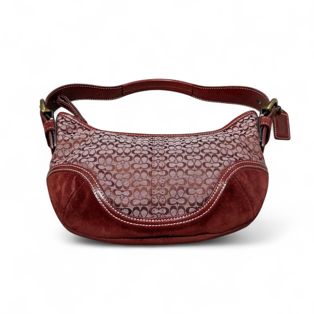 Coach Signature Burgundy Suede Trim Shoulder Bag