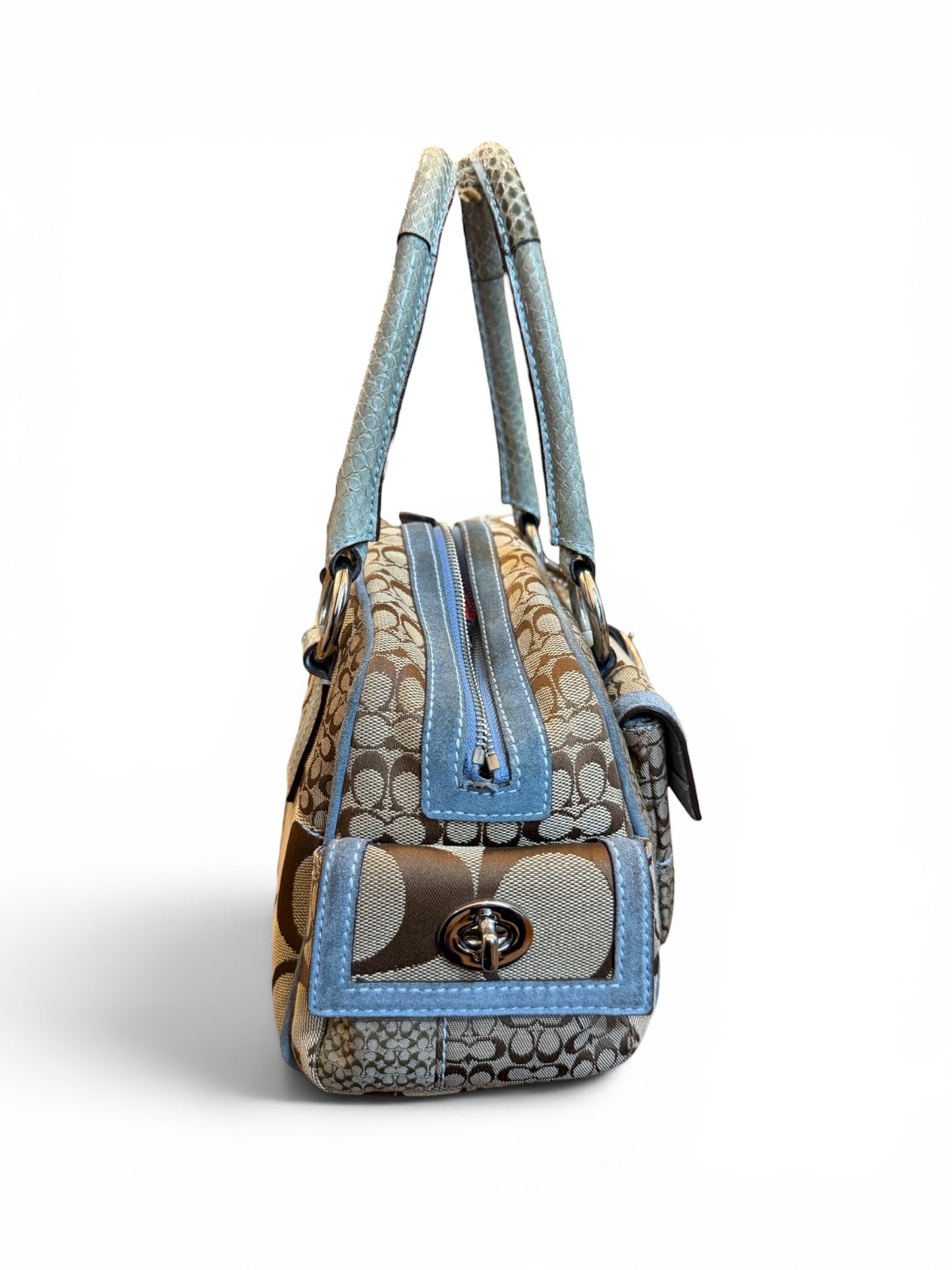 Rare Vintage Coach Patchwork Signature Satchel Bag in Blue