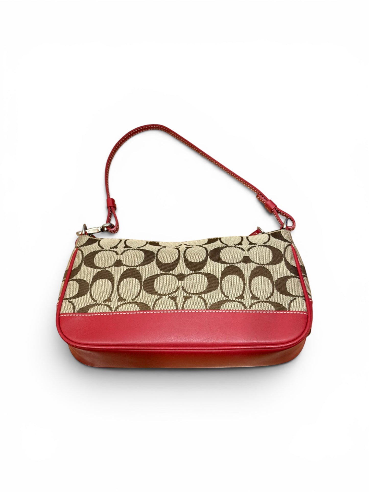 Coach Signature Jacquard Mini Shoulder Bag – Khaki & Red