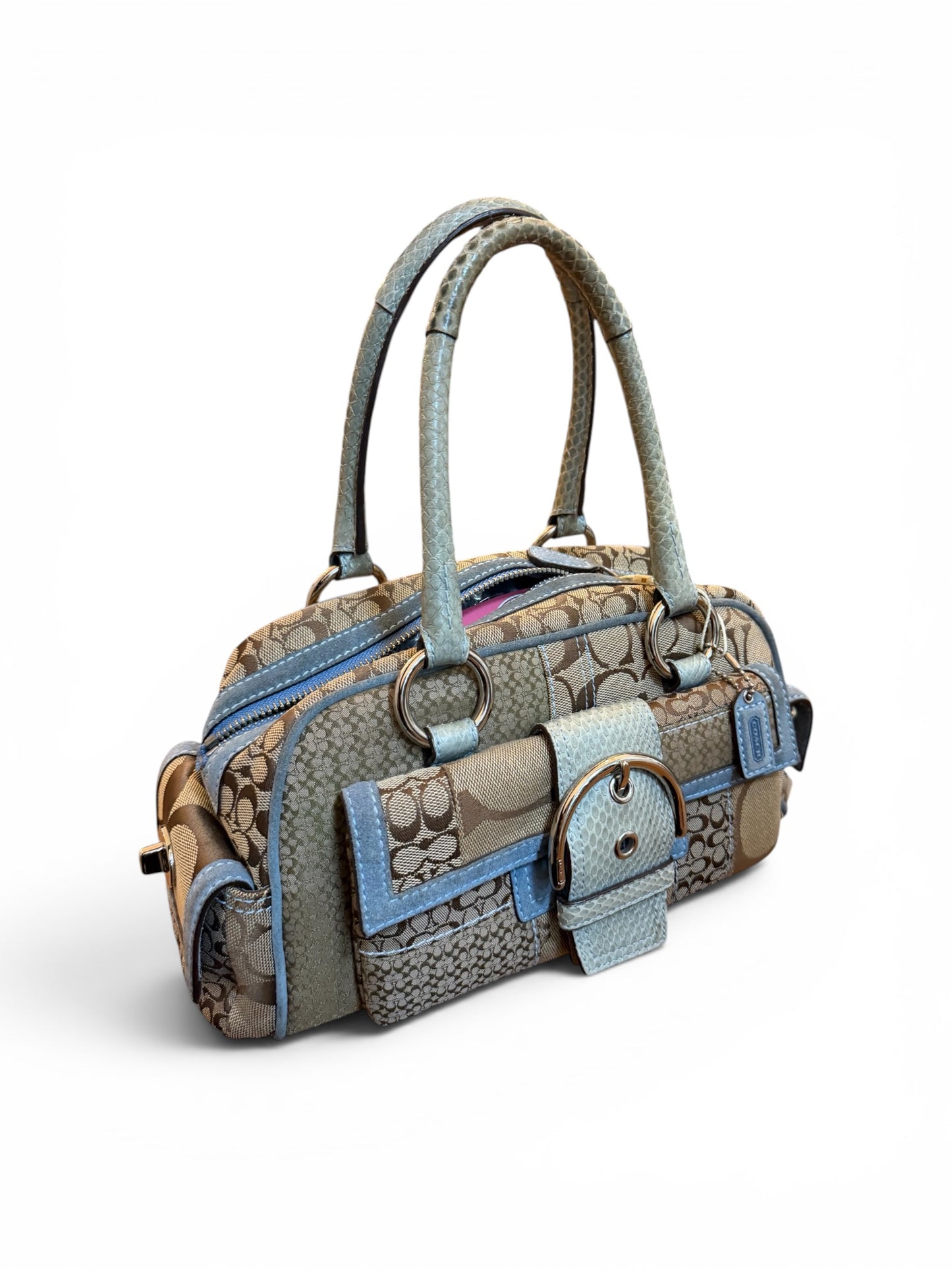 Rare Vintage Coach Patchwork Signature Satchel Bag in Blue