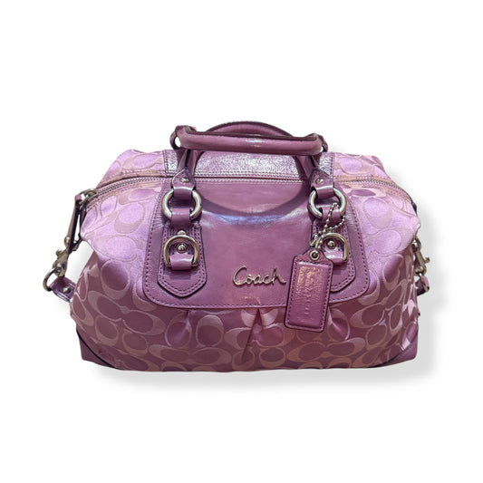 Coach Madison Sabrina Satchel in Signature Satin Fabric with Leather Trim