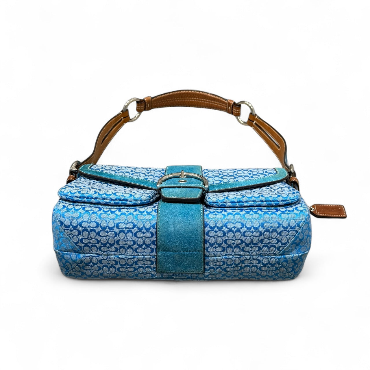 Coach Blue Signature Suede Buckle Shoulder Bag