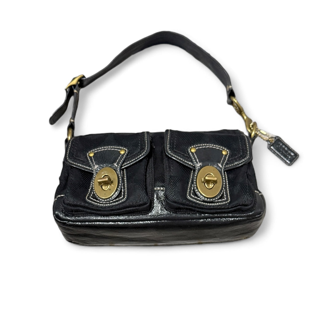 Coach Black Canvas & Leather Pocket Shoulder Bag