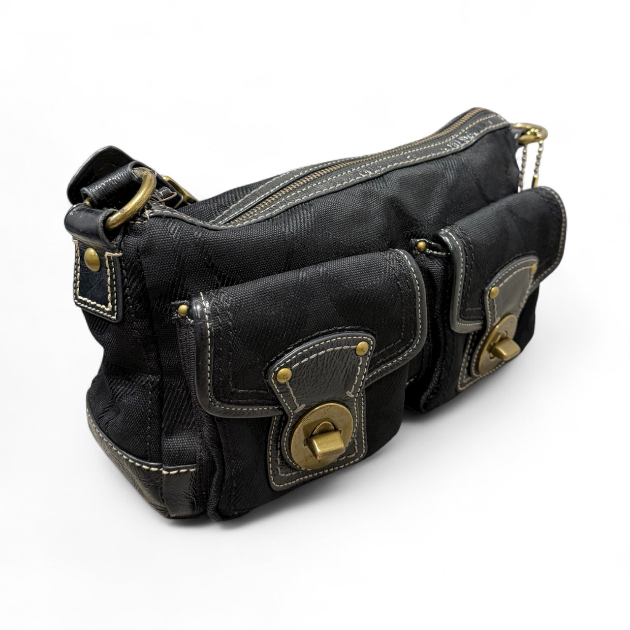 Coach Black Canvas & Leather Pocket Shoulder Bag