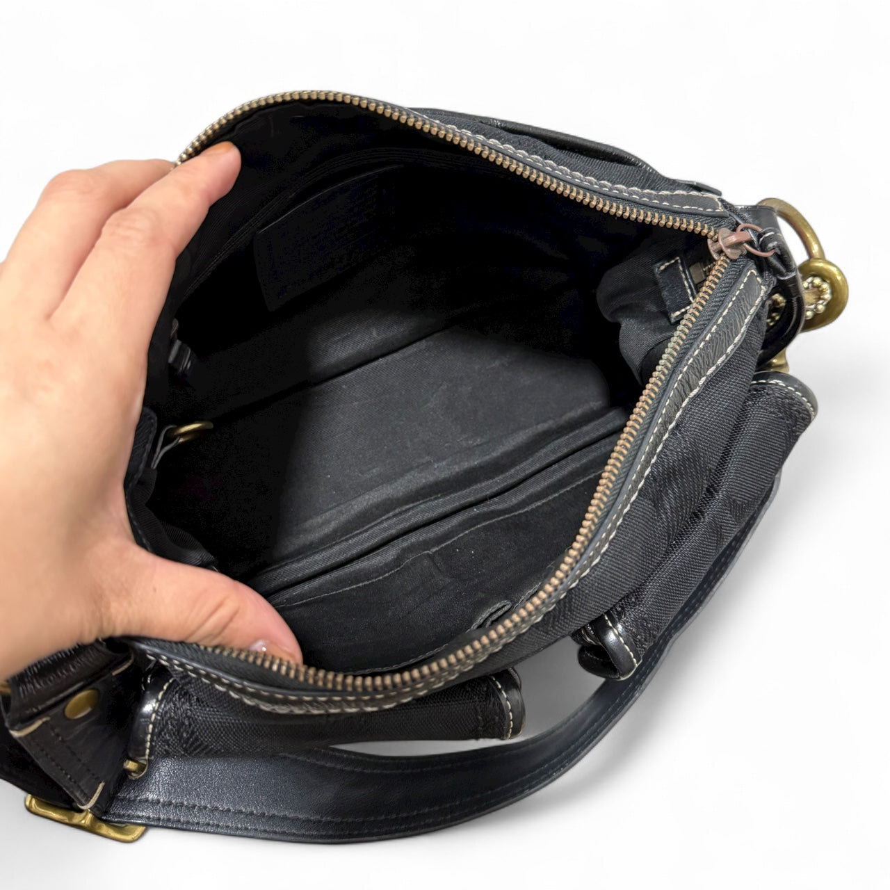 Coach Black Canvas & Leather Pocket Shoulder Bag